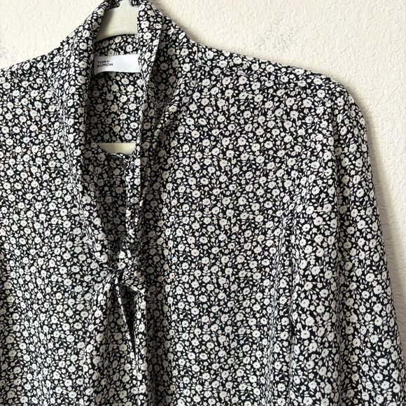 Tory Burch Silk Ditsy Boho Floral-print Bow Tie Neck Blouse Long Sleeve Top - Picture 2 of 15